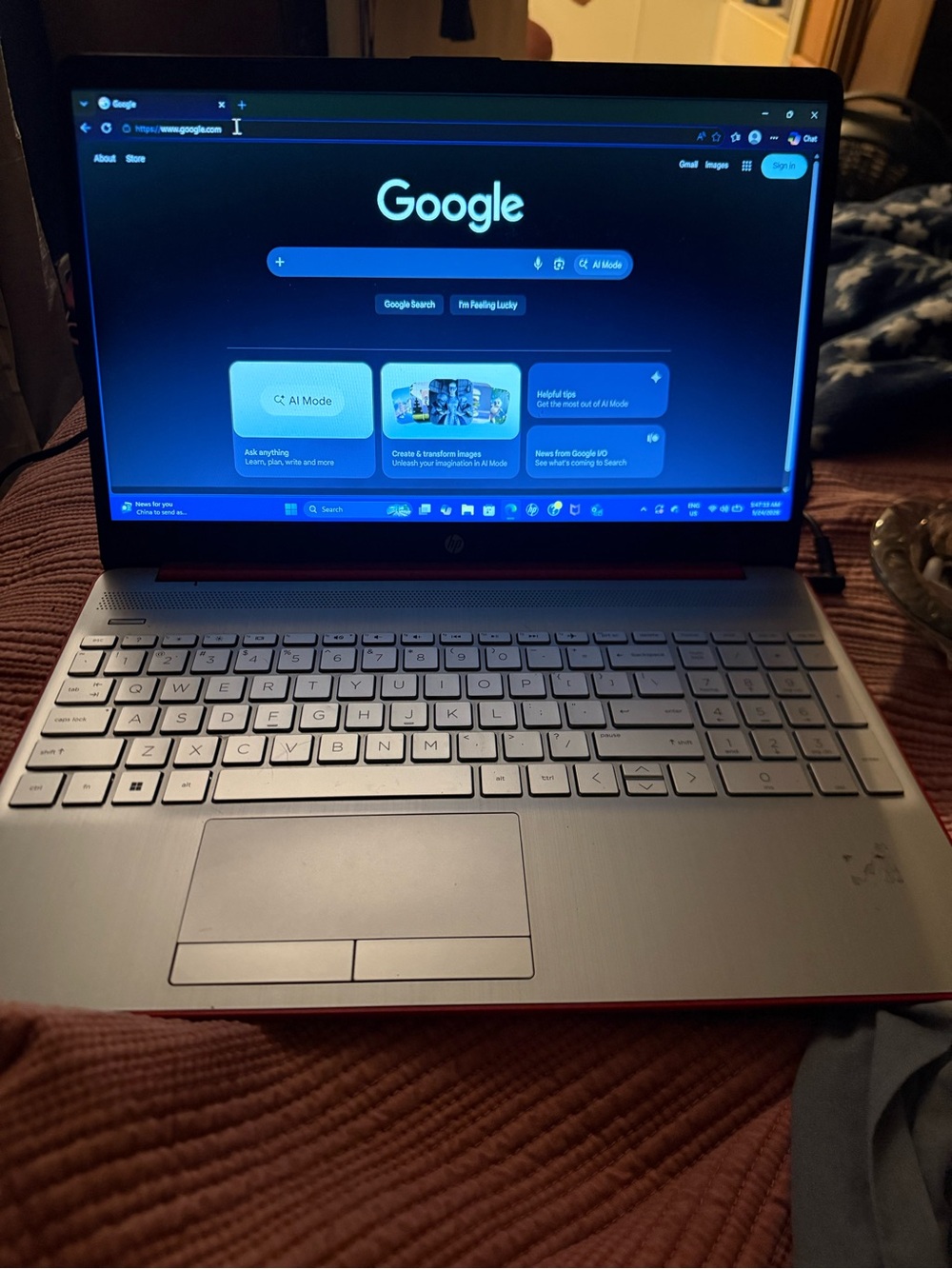 HP Silver Laptop with Red Accent - 15.6" Display